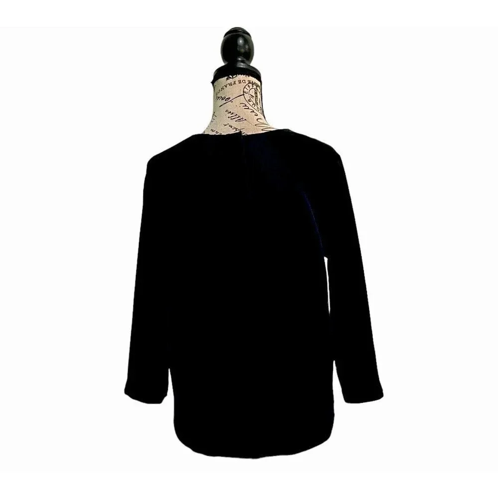 J.Crew Women’s Navy Black Crepe Baseball Blouse Size 2 | Dark Coquette Goth Chic